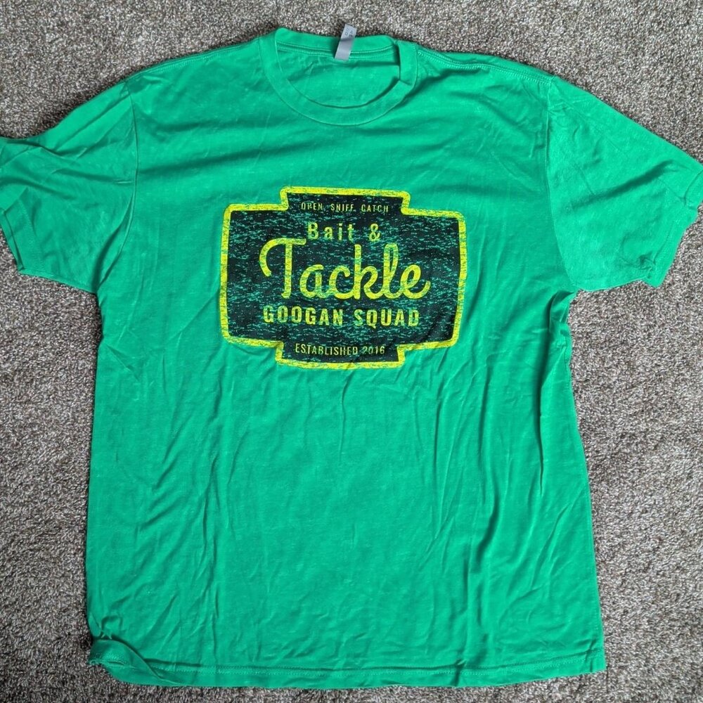 Googan Squad Bait & Tackle Green Distressed Size XL Short Sleeve Fishing Shirt